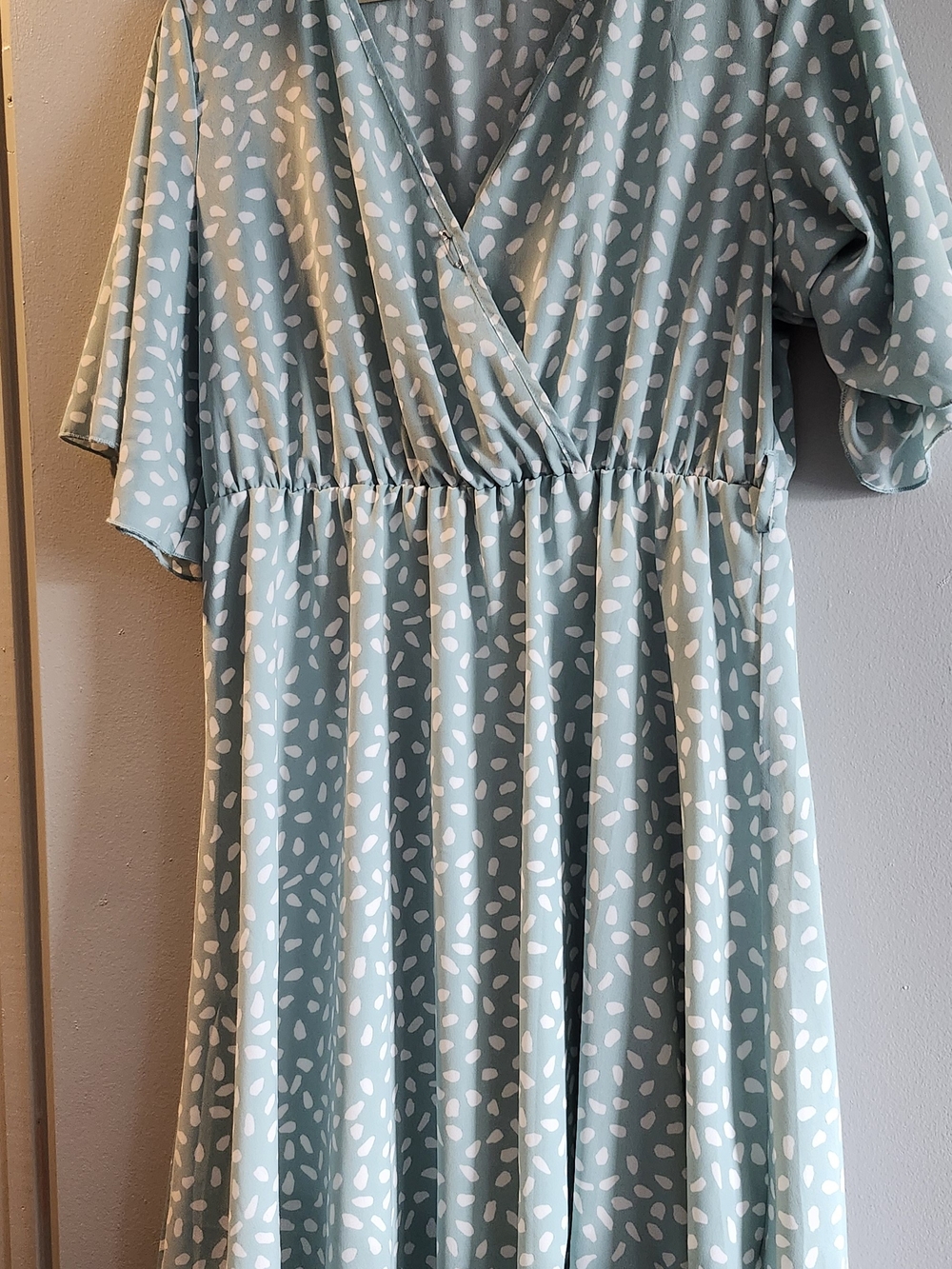 Sage Green Printed Wrap-Style Midi Dress
